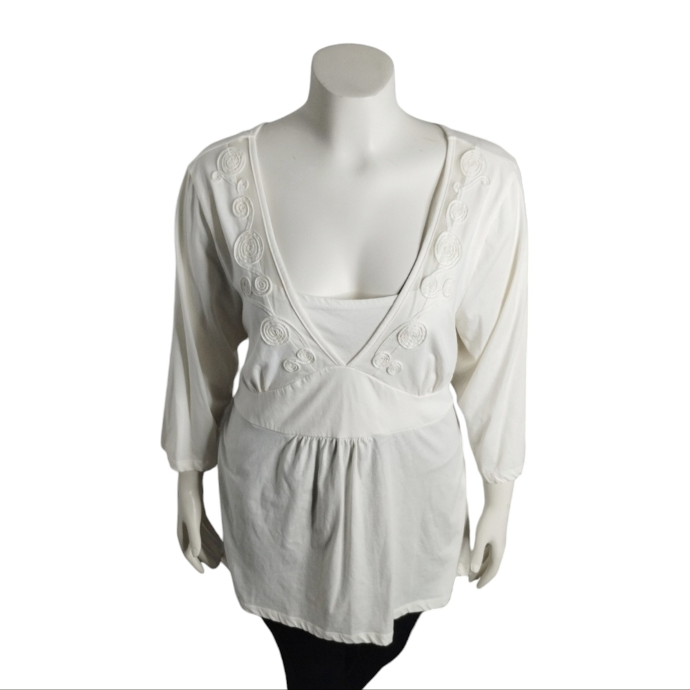 Lena Boho Chic Ivory Embroidered Swirl Loose Comfy Plus 22/24 Tunic Romantic Fem